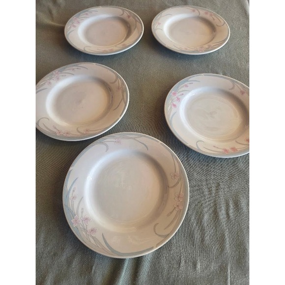 Unbranded Other - Set of 5 Vintage Porcelain Dinner Plates Pink Floral Blue Swirl Made in China